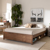 Baxton Studio Anders Walnut Wood King Size Platform Bed with Built-In Shelves 164-10673